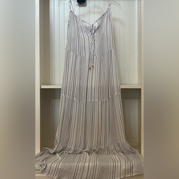 Kona Sol Women’s Tiered Maxi Cover Up Dress | White and Navy Striped - Picture 6 of 7